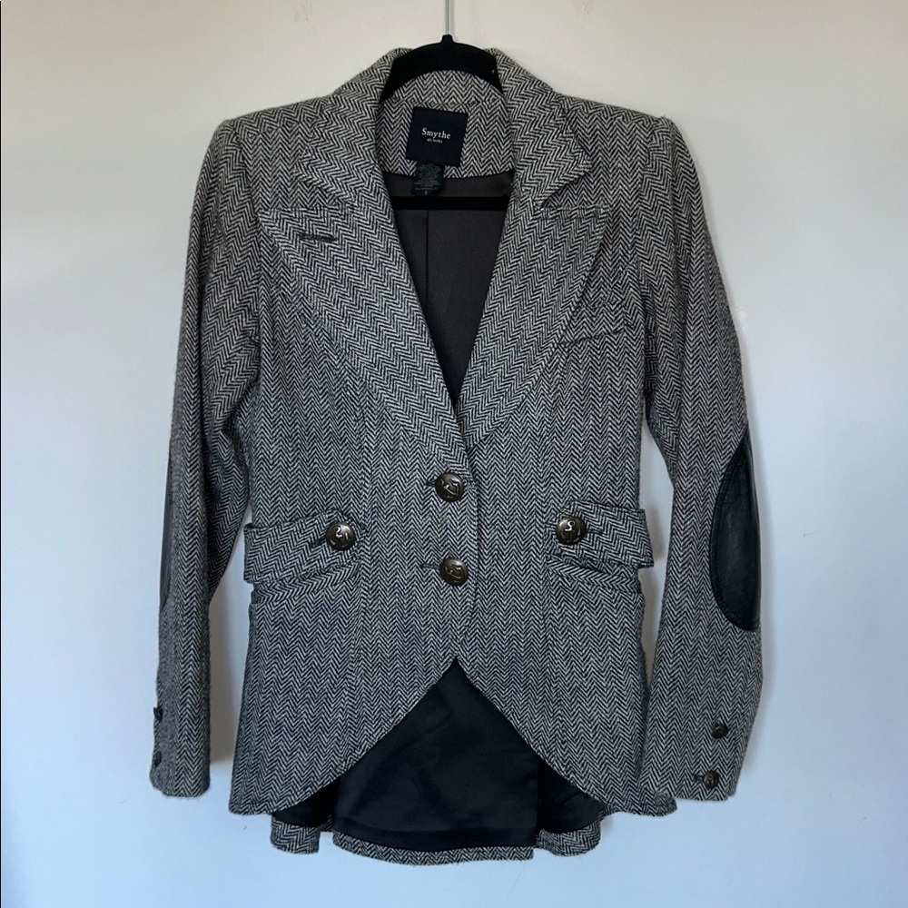 Smythe Chevron Herringbone Riding 2 Button Blazer